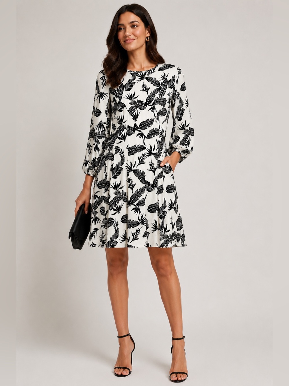 ✨JAYGODFREY Black & White Tropical Floral Print Dress Size 10